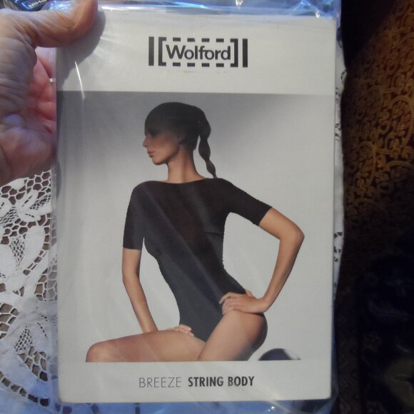 New Wolford Black Short Sleeves Breeze String BodySuit Size L - Picture 1 of 9